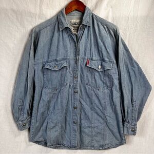 Vintage 90s SOHO Compagnie Denim Shirt Women Small Jean Button Down Chambray Top
